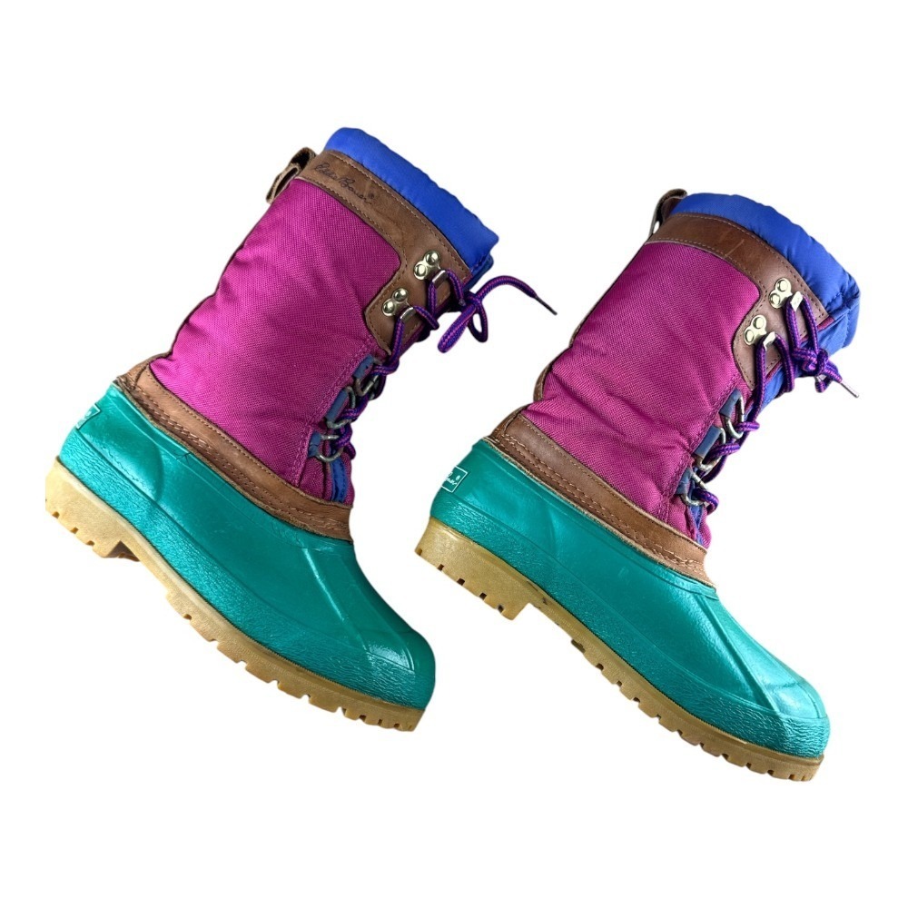 90s Vintage Eddie Bauer Duck Boots Womens 6 Colorblock Teal Magenta Blue Rare